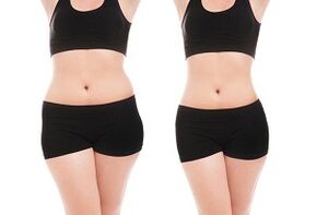 before and after training to lose weight on the hips and stomach